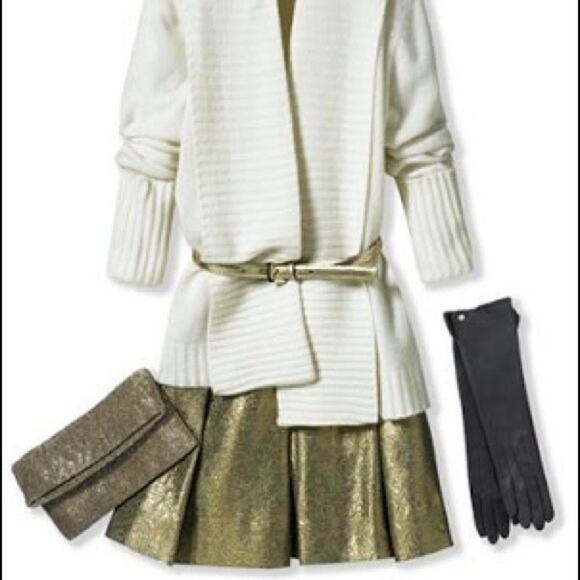 Club Monaco Gold Skirt Mini Pleated Brocade Skater Pockets Lined Side Zip Sz 00 - Picture 2 of 13